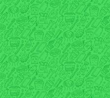 Zero waste kitchen items vector seamless pattern. Reusable and recyclable kitchenware green background with linear icons. Eco household utensil texture. Wallpaper, textile, wrapping paper design