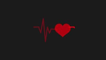 hartslag elektrocardiogram met hart voor Valentijnsdag. ecg achtergrond in een lus. rood op zwarte achtergrond