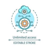 Unlimited access advantage concept icon. Cloud storage. Data transfer. Digital technology. Online business process idea thin line illustration. Vector isolated outline drawing. Editable stroke
