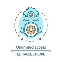 Unlimited access advantage concept icon. Cloud storage. Data transfer. Digital technology. Online business process idea thin line illustration. Vector isolated outline drawing. Editable stroke