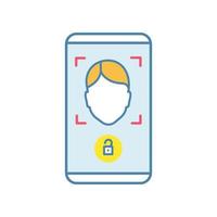 Face scan protection mobile application color icon. Face lock app. Facial recognition contour symbol. Face scan approved. Isolated vector illustration