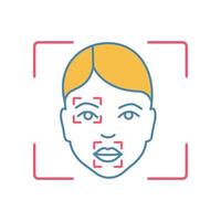 icono de color del procedimiento de escaneo facial. marcadores de reconocimiento facial, puntos. análisis de emparejamiento parcial. ilustración vectorial aislada vector