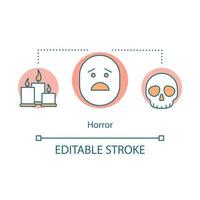 Horror emotion concept icon. Consternation idea thin line illustration. Scary movie. Skull and candles. Dangerous area. Mysterious. Terrible accident. Vector isolated outline drawing. Editable stroke