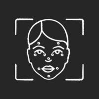 Faceprint analysis chalk icon. Facial markers, points match. Face recognition. Identity confirmation process. Isolated vector chalkboard illustration