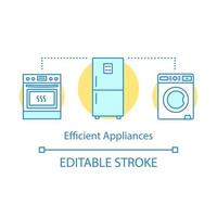 Efficient appliances concept icon. Household devices. Electronic store. Stove with oven, refrigerator, washer. Home device idea thin line illustration. Vector isolated outline drawing. Editable stroke