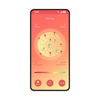 GPS test smartphone interface vector template. Mobile app page coral gradient design layout. Location tracker screen. Flat UI for application. Navigation, satellite decline settings. Phone display