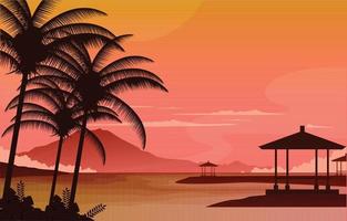 hermosa puesta de sol mar nusa dua bali vista del paisaje ilustración vector