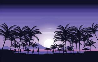 Palm Night Seminyak Beach Dream Land Vacation Landscape View Illustration vector