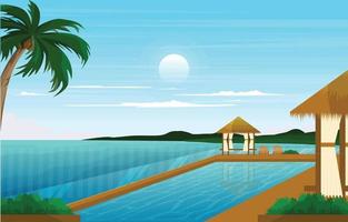 Resort Swimming Pool Travel Vacation Landscape View Bali Illustration