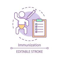 Immunization concept icon. Immune system protection. Kid vaccine. Active and passive immunisation. Vaccination idea thin line illustration. Vector isolated outline drawing. Editable stroke