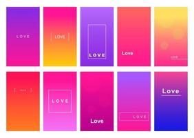 Love social media stories duotone template set. Gradient advertising web banner with text, promotion content layout. Modern vibrant mobile app design. Blending neon colors with frame mockup pack vector