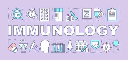 Immunology word concepts banner. Immune system diseases. Vaccination. Immunodeficiency. Presentation, website. Isolated lettering typography idea with linear icons. Vector outline illustration