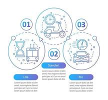 Tariff plans vector infographic template. Lite, standard, pro subscription, membership. Data visualization with three steps and options. Process timeline chart. Workflow layout with icons