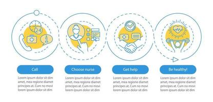 Choose nurse vector infographic template. Nursing service. Business presentation design elements. Data visualization with four steps, options. Process timeline chart. Workflow layout with linear icons