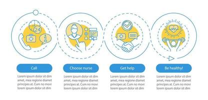 Choose nurse vector infographic template. Nursing service. Business presentation design elements. Data visualization with four steps, options. Process timeline chart. Workflow layout with linear icons