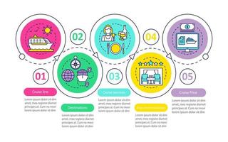 plantilla infográfica vectorial de información de cruceros. destinos de cruceros, servicios. elementos de diseño de presentación de negocios. visualización de datos con pasos y opciones. gráfico de línea de tiempo del proceso. diseño de flujo de trabajo vector