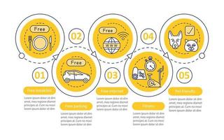 Hotel amenities vector infographic template. Room facilities and services. Business presentation design elements. Data visualization with steps and options. Process timeline chart. Workflow layout