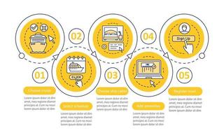 Online cruise booking vector infographic template. Choose schedule, add amenities. Business presentation design element. Data visualization with steps, options. Process timeline chart. Workflow layout