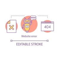 Website error concept icon. Page not found idea thin line illustration. Browser with 404 server error. Chatbot with speech bubble. Website unavailable. Vector isolated outline drawing. Editable stroke