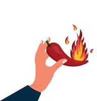 Super hot red chili pepper on fire. Chili pepper in flame. Hot spices. Vector illustration