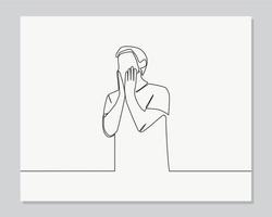 man looking annoyed continuous one line illustration vector