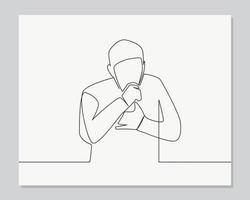 man suffering from cough continuous one line illustration vector