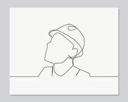 man with helm engineer continuous one line illustration vector