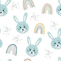 Hares and rainbows. Seamless pattern. Cute baby print. Vector illustration