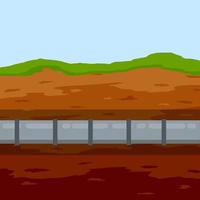 Underground pipeline. Sewer and water supply pipe. Sewage system. Oil pipeline in ground. Nature and soil. Flat illustration vector