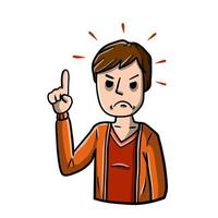 Stern man points with his finger. Negative emotion guy. vector