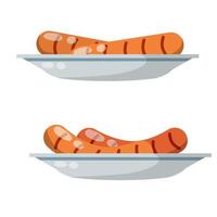 Sausage with ketchup and mustard. Hot dog and kitchen element. Cartoon flat illustration. Set of meat food with sauce. vector