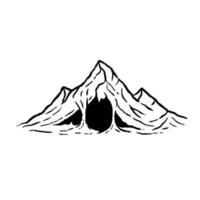 Cave in mountain with stalactites in engraving style vector