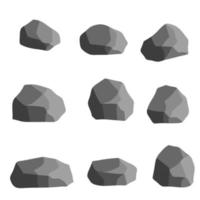 Natural wall stones and smooth and rounded grey rocks. Element of forests, mountains and caves with cobblestone. Cartoon flat illustration vector