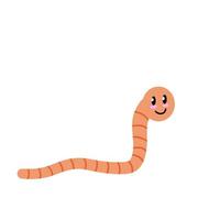 Cute cartoon smiling worm. Little pink earthworm isolated vector illustration.