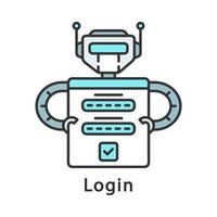 Login color icon. Robot logging into application. Internet bot. Authorization form. Robotic process automation. Isolated vector illustration