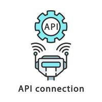 API connection color icon. Application programming interface. Wireless communication robot. Cyborg with remote control and settings. Robotic process automation. Isolated vector illustration