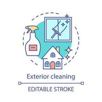 Exterior cleaning concept icon. Additional cleanup service idea thin line illustration. Windows washing. Environmental care. Architecture preservation. Vector isolated outline drawing. Editable stroke