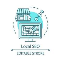 Location SEO concept icon. Search optimization idea thin line illustration. Geolocation based ranking. Local marketing. GPS search. Geotargeting. Vector isolated outline drawing. Editable stroke