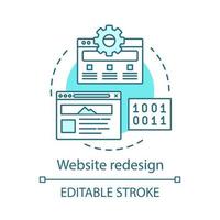 Website redesign concept icon. Web site optimization idea thin line illustration. User interface update. SEO marketing. Custom web design. Rebranding. Vector isolated outline drawing. Editable stroke