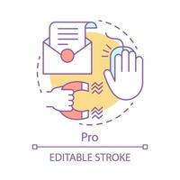 Pro concept icon. Email marketing subscription tariff idea thin line illustration. Newsletter messages. Advertising service. ustomer database. Vector isolated outline drawing. Editable stroke