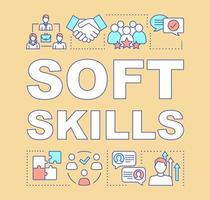 Soft skills word concepts banner. Teamwork idea, personal growth, professional relationship. Human resources presentation. Isolated typography idea with linear icons. Vector outline illustration