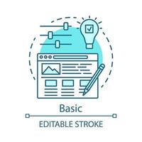 Basic concept icon. Website builder pricing idea thin line illustration. Frontend development tariff. Web application design. Vector isolated outline drawing. Mobile app. Editable stroke