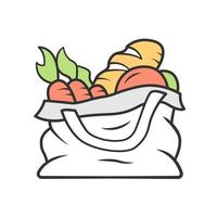 Reusable produce bag color icon. Zero waste recyclable textile bag for grocery products. Organic market tote. Isolated vector illustration