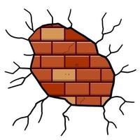 Damaged Brick wall. Broken plaster with cracks. vector