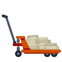 Platform trolley and Handcart with burlap bag. Stack of sack, cargo and goods. vector