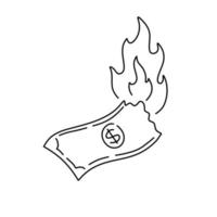 Burning dollar. Sketch money on fire. vector