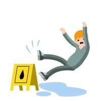 Man slipped on wet floor. Danger and risk. Sliding on puddle of water. Mistake and falling. Flat cartoon illustration vector