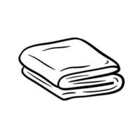 Folded towel or cloth. Packed neat clothes. Stack of fabric. Line drawing. Isolated cartoon black and white illustration. vector