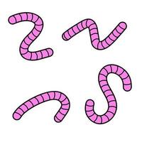 Earthworm. Pink Insect worm set. Bait for fishing. vector