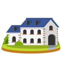 Cozy suburban house. Small town and white house. Building with Blue roof vector